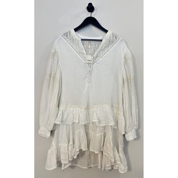 FREE PEOPLE Sachi Long Sleeve Ruffle Minidress in Ivory Size Large NWT - Picture 6 of 16